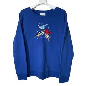 IB Diffusion Vintage Birds Embroidered Crewneck Sweater Blue Women’s Size L USED